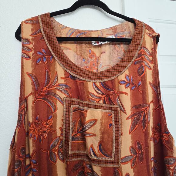 KAKTUS Y2K Boho Patchwork Midi Dress Plus Size 2X Side Slit Earth Tone Ethnic - Picture 2 of 9